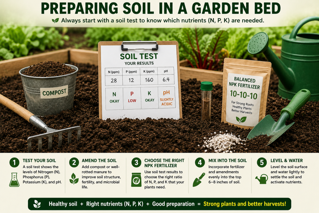 Hands preparing a garden bed with soil and seedlings